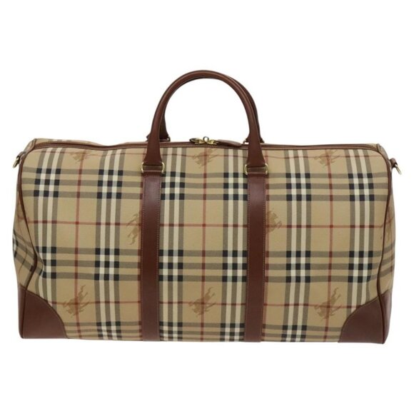 BURBERRY Nova Check Boston Bag PVC Beige Gold Auth 119095 - Picture 3 of 16